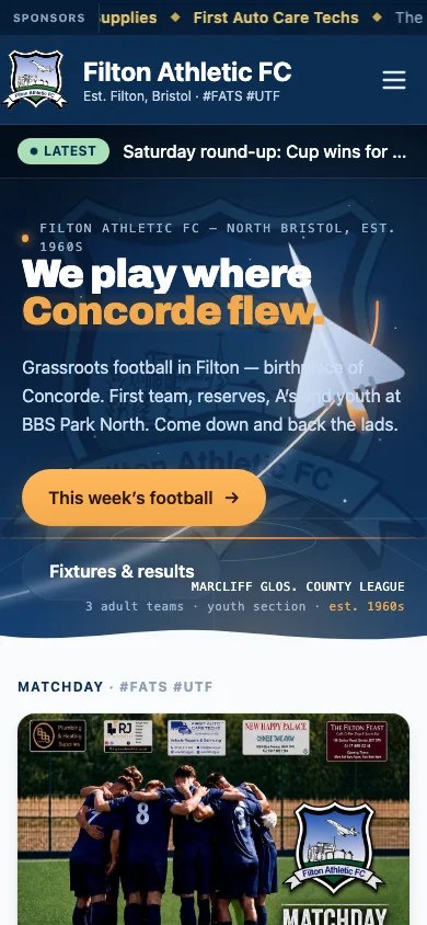 Filton Athletic FC: home page on mobile