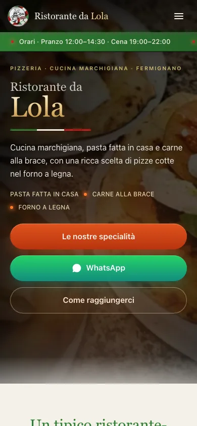 Ristorante da Lola: home page on mobile