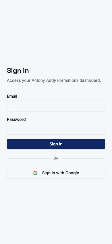 Student Mark Tracker: mobile sign-in screen