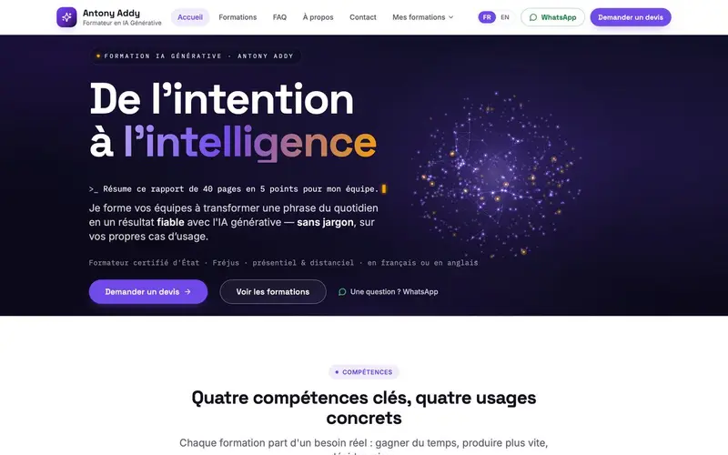 Page d'accueil du site Formation IA Générative (antonyaddy.com)
