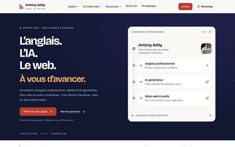 Page d'accueil du site Antony Addy (antonyaddy.com)