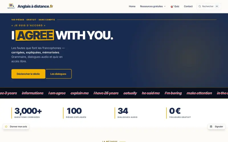 Page d'accueil du site Anglais à Distance (anglaisadistance.fr)