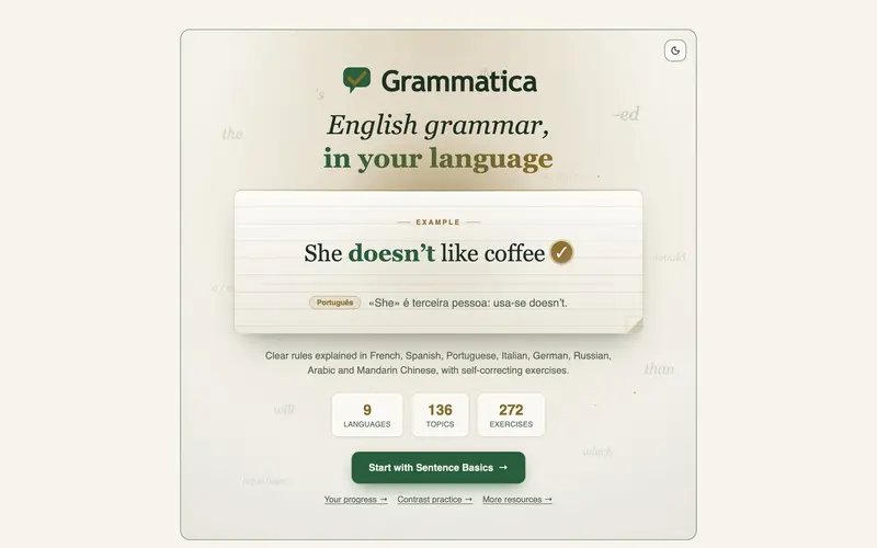 Page d'accueil du site Grammatica (antonyaddy.com)