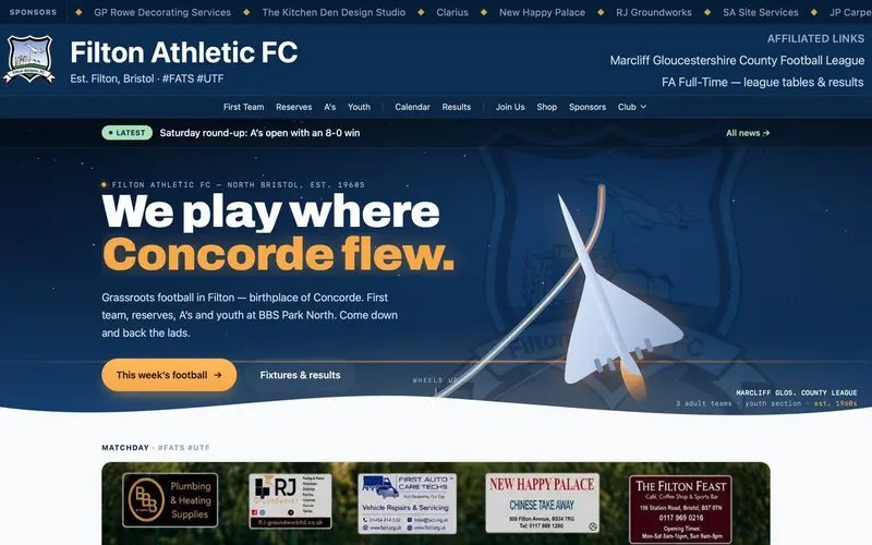 Page d'accueil du site Filton Athletic FC (filtonathletic.co.uk)