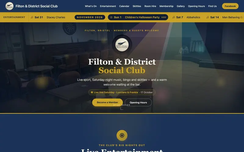Page d'accueil du site Filton & District Social Club (filtonsocialclub.co.uk)