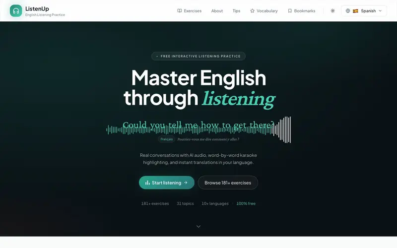 Page d'accueil du site ListenUp (antonyaddy.com)