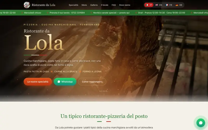 Page d'accueil du site Ristorante da Lola (ristorantedalola.it)